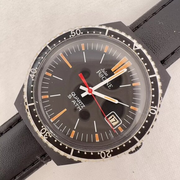 Vintage Jules Racine Diver Style Men's Quartz Wristwatch Swiss Made Steel & PVD - Picture 3 of 5